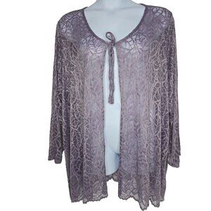 LOGO Layers Lori Goldstein Cardigan Womens 4X Purple Lace Witchy Tie Front Nylon